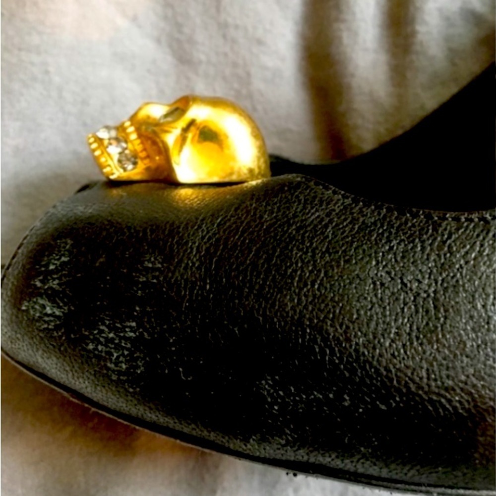 ALEXANDER MCQUEEN BLACK LEATHER GOLD DIAMOND SKULL Vintage Heels Pump Stilettos - Picture 6 of 8